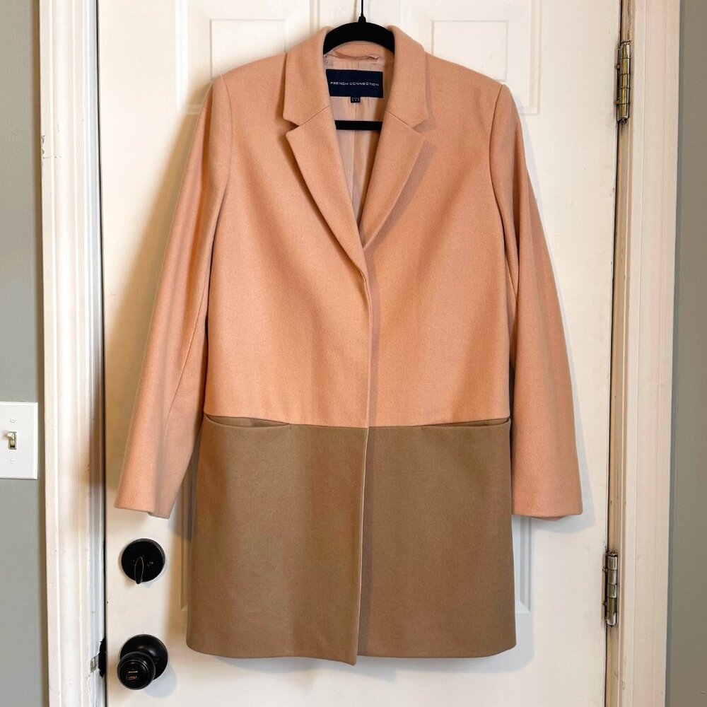 French Connection Pink and Camel Colorblocked Coat | US 6